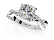 Solitaire Engagement Ring Setting for Cushion Cut Center with Half-Pave Crossover Band and Prong Head in Sterling Silver