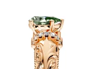 Solitaire Engagement Ring Setting for Fancy Green Pear-Shaped Center with Filigree Accent Basket and Prong Head in Rose Gold