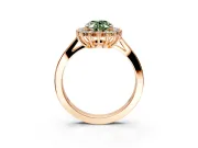 Starburst Halo Engagement Ring Setting for Fancy Green Oval Center with Flat Cathedral Band and Prong Head in Rose Gold