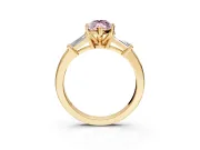 3 Stone Engagement Ring Setting for Fancy Pink Marquise Center with Channel Baguette Accents and Prong Head in Yellow Gold