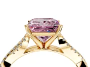 Solitaire Engagement Ring Setting for Fancy Pink Princess Cut Center with Twisted Pave Split Shank and Prong Head in Yellow Gold