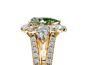 Halo Engagement Ring Setting for Fancy Green Pear-Shaped Center with Two-Strand Split Shank and Prong Head in Yellow Gold
