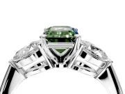 3 Stone Engagement Ring Setting for Fancy Green Emerald Cut Center with Large Pear-Shaped Accents and Prong Head in Platinum