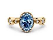 Vintage Station Engagement Ring Setting for Fancy Blue Oval Center with Accents and Prong Head in Yellow Gold