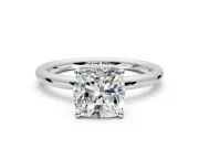 Hidden Halo Engagement Ring Setting for Cushion Cut Center with Thin Rounded Band and Prong Head in Platinum