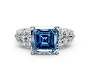 Cluster Engagement Ring Setting for Fancy Blue Asscher Cut Center with 2-Row Shoulder Clusters and Prong Head in White Gold