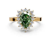 Starburst Halo Engagement Ring Setting for Fancy Green Pear-Shaped Center with Flat Cathedral Band and Prong Head in Yellow Gold