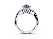 3 Stone Engagement Ring Setting for Fancy Blue Round Cut Center with Large Pear-Shaped Accents and Prong Head in Sterling Silver