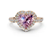 Halo Engagement Ring Setting for Fancy Pink Heart-Shaped Center with Heart-Shaped Openwork, Pave Band and Prong Head in Rose Gold