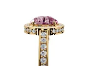 Halo Engagement Ring Setting for Fancy Pink Round Cut Center with Framed Halo, Pave Band and Prong Head in Yellow Gold