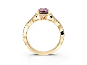 Solitaire Engagement Ring Setting for Fancy Pink Emerald Cut Center with Twisted Pave Split Shank and Prong Head in Yellow Gold