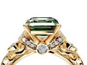 Solitaire Engagement Ring Setting for Fancy Green Asscher Cut Center with Filigree Band and Prong Head in Yellow Gold