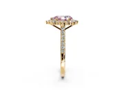 Halo Engagement Ring Setting for Fancy Pink Pear-Shaped Center with Single-Row Pave, Open Basket and Prong Head in Yellow Gold