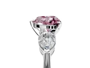 3 Stone Engagement Ring Setting for Fancy Pink Heart-Shaped Center with Large Pear-Shaped Accents and Prong Head in Sterling Silver