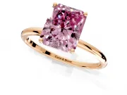 Solitaire Engagement Ring Setting for Fancy Pink Radiant Cut Center with Straight Thin Band and Prong Head in Rose Gold
