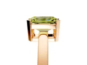 Solitaire Engagement Ring Setting for Fancy Yellow Emerald Cut Center with Plain Band and Flat Tab Prong Head in Rose Gold