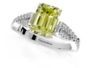 Solitaire Engagement Ring Setting for Fancy Yellow Emerald Cut Center with Twisted Pave Split Shank and Prong Head in Platinum