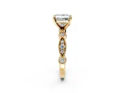 Solitaire Engagement Ring Setting for Princess Cut Center with Milgrain Bezel Accents and Prong Head in Yellow Gold