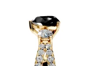 3 Stone Engagement Ring Setting for Fancy Black Heart-Shaped Center with Pave Split Shank and Prong Head in Yellow Gold