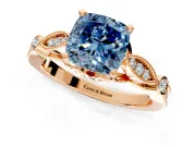 Solitaire Engagement Ring Setting for Fancy Blue Cushion Cut Center with Marquise and Bezel Accents and Prong Head in Rose Gold