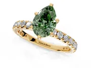 Solitaire Engagement Ring Setting for Fancy Green Pear-Shaped Center with Shared-Prong Accents and Prong Head in Yellow Gold