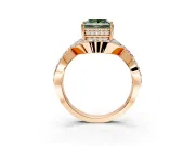 Halo Engagement Ring Setting for Fancy Green Princess Cut Center with Pave Infinity Twist Band and Prong Head in Rose Gold