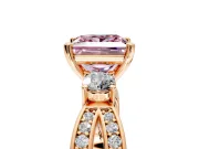 3 Stone Engagement Ring Setting for Fancy Pink Princess Cut Center with Pave Twist Band and Prong Head in Rose Gold