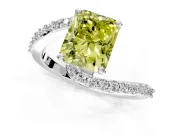 Solitaire Engagement Ring Setting for Fancy Yellow Radiant Cut Center with Pave Bypass Swirl Band and Prong Head in White Gold