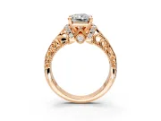 Solitaire Engagement Ring Setting for Radiant Cut Center with Filigree Accent Basket and Prong Head in Rose Gold