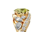Halo Engagement Ring Setting for Fancy Yellow Oval Center with Marquise and Pave Bypass Band and Prong Head in Yellow Gold