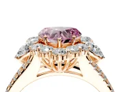 Halo Engagement Ring Setting for Fancy Pink Heart-Shaped Center with Two-Strand Split Shank and Prong Head in Rose Gold