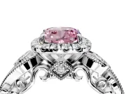 Milgrain Halo Engagement Ring Setting for Fancy Pink Cushion Cut Center with Shoulder Bezels and Prong Head in Sterling Silver
