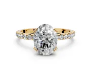 Solitaire Engagement Ring Setting for Oval Center with Pave Band and Claw Prong Head in Yellow Gold