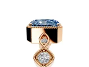 Vintage Station Engagement Ring Setting for Fancy Blue Radiant Cut Center with Accents and Prong Head in Rose Gold