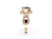 Halo Engagement Ring Setting for Fancy Blue Pear-Shaped Center with Pave Infinity Twist Band and Prong Head in Rose Gold