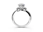3 Stone Engagement Ring Setting for Princess Cut Center with Wide Plain Band and Prong Head in Sterling Silver
