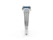 Solitaire Engagement Ring Setting for Fancy Blue Emerald Cut Center with Accented Split Shank and Prong Head in Platinum