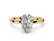Hidden Halo Engagement Ring Setting for Pear-Shaped Center with Plain Band and Tall Prong Head in Yellow Gold