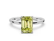 Hidden Halo Engagement Ring Setting for Fancy Yellow Emerald Cut Center with Thin Rounded Band and Prong Head in Sterling Silver