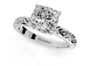 Solitaire Engagement Ring Setting for Cushion Cut Center with Scrollwork Band and Prong Head in Platinum