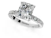 Solitaire Engagement Ring Setting for Radiant Cut Center with Fine Pave Band and Claw Prong Head in White Gold