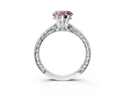 Solitaire Engagement Ring Setting for Fancy Pink Heart-Shaped Center with Engraved Milgrain Band and Prong Head in Sterling Silver
