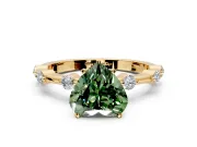 Solitaire Engagement Ring Setting for Fancy Green Heart-Shaped Center with Bezel Station Band and Prong Head in Yellow Gold