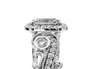 Milgrain Halo Engagement Ring Setting for Emerald Cut Center with Shoulder Bezels and Prong Head in Platinum