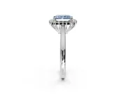 Starburst Halo Engagement Ring Setting for Fancy Blue Radiant Cut Center with Thin Round-Wire Band and Prong Head in White Gold