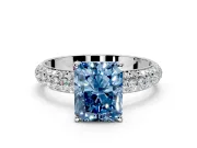 Solitaire Engagement Ring Setting for Fancy Blue Radiant Cut Center with Domed Multi-Row Pave Band and Prong Head in Sterling Silver