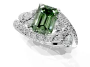Halo Engagement Ring Setting for Fancy Green Emerald Cut Center with Marquise and Pave Bypass Band and Prong Head in Platinum
