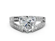 Split Shank Engagement Ring Setting for Heart-Shaped Center with Pave Split Shank and Prong Head in Platinum