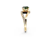 Solitaire Engagement Ring Setting for Fancy Green Round Cut Center with Pave Bypass Swirl Band and Prong Head in Yellow Gold
