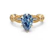 Solitaire Engagement Ring Setting for Fancy Blue Pear-Shaped Center with Marquise Panel Band and Prong Head in Yellow Gold